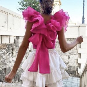 NWT Luxury Spring Chiffon Ruffle Sleeve Blouse S: Small & Medium